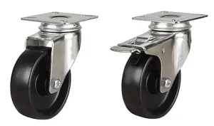 100mm Swivel & Swivel/Brake Plate Fitting Castor With Black Nylon Wheel