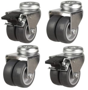 50mm Twin Wheel Grey Non-Marking Rubber Apparatus Single Bolt Hole Fitting Castors (Set of 4)