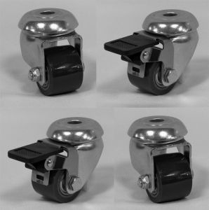 35mm Swivel & Brake Grey Polyurethane M10 Bolt Hole Fit (Low Level) Set of 4 - 300Kg Per Set of 4