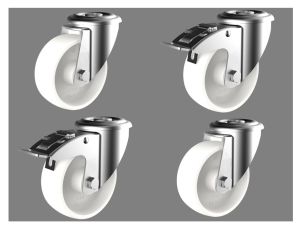 100mm White Nylon Single Bolt Hole Fitting Castors (Set of 4)