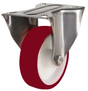 100mm Stainless Steel Swivel, Fixed & Braked Castor with Polyurethane/Nylon Wheel