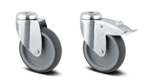 75mm Grey Thermo-Plastic Rubber Non-Marking Single Bolt Hole Castors