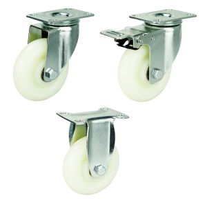 125mm White Polypropylene Castors - 75x45 Bolt Centres (100kg)