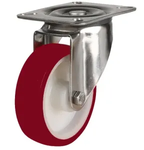 200mm Stainless Steel Swivel, Fixed & Braked Castor with Polyurethane/Nylon Wheel