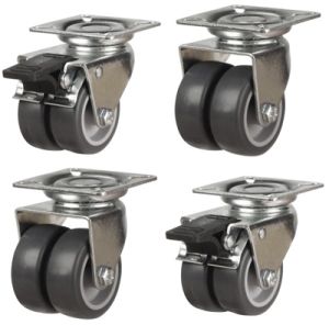 50mm Twin Wheel Grey Rubber Non-Marking Apparatus Plate Fitting Castors (Set of 4)