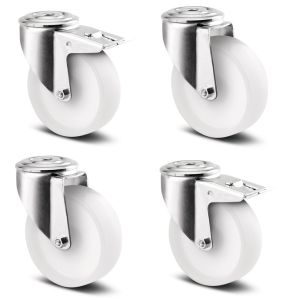 80mm White Nylon Single Bolt Hole Fitting Castors (Set of 4)