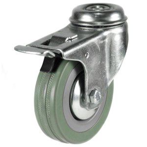 100mm Grey Rubber Non-Marking Economy Single Bolt Hole Fitting Castors