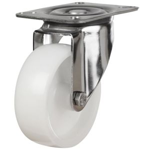 80mm Stainless Steel Swivel, Fixed & Braked Castor with White Nylon Wheel