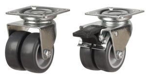 75mm Twin Grey Non-Marking Rubber Wheel Plate Fitting