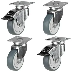 100mm Grey Rubber Non-Marking Apparatus Plate Fitting Castors (Set of 4)