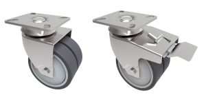 75mm Twin Grey Non-Marking Rubber Wheel Plate Fitting