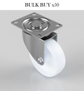 Economy 100mm Swivel Castor With White Polypropylene (Plastic) Wheel (150kg) - BULK BUY QUANTITY OF 50 CASTORS