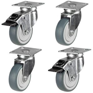 50mm Grey Rubber Non-Marking Apparatus Plate Fitting Castors (Set of 4)