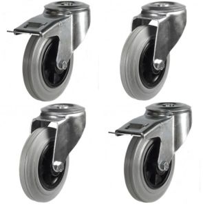 100mm Grey Non-Marking Rubber Single Bolt Fitting Castors (Set of 4)