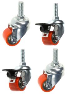 35mm Swivel & Brake Polyurethane M12 Stem Fit (Low Level) Set of 4 - 300Kg Per Set 4
