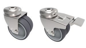 75mm Twin Grey Non-Marking Rubber Wheel Single Bolt Fitting