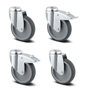 75mm Grey Thermo-Plastic Rubber Non-Marking Single Bolt Hole Castors - SET OF 4