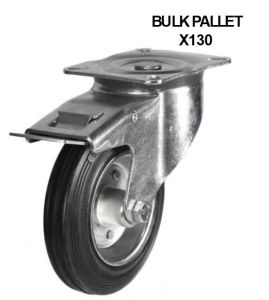 200mm Swivel/Brake Castors with Black Rubber Tyred Steel Centre Wheel  (205kg) - BULK PALLET BUY OF 130 CASTORS