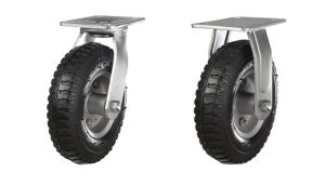 Pneumatic Castor 220mm Swivel & Fixed Steel Centred Wheel (2.50-4 TYRE 4 PLY) 136KG