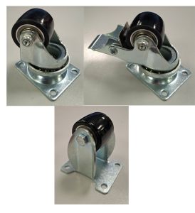 Heavy Duty Swivel, Brake & Fixed 35mm Black Polyurethane Wheel Plate Fit (LOW LEVEL)