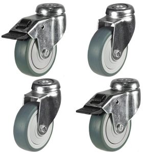 50mm Grey Non-Marking Rubber Apparatus Single Bolt Hole Fitting Castors (Set of 4)