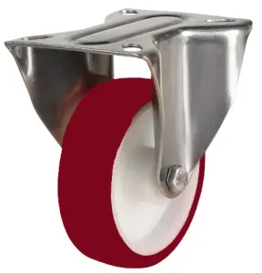 200mm Stainless Steel Swivel, Fixed & Braked Castor with Polyurethane/Nylon Wheel