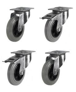 125mm Grey Non-Marking Rubber Castors (Set of 4)