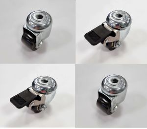 35mm Swivel & Brake Grey Polyurethane M10 Bolt Hole Fit (Low Level) Set of 4 - 300Kg Per Set of 4