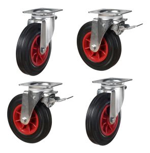 200mm Rubber Tyre/Plastic Centre Wheel Diameter Bin Castor (SET OF 4) 615Kg per Set of 4