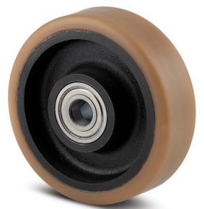 400mm Polyurethane Tyre on Cast Iron Centre Loading Ramp Wheel 50mm Bore - 3840Kg