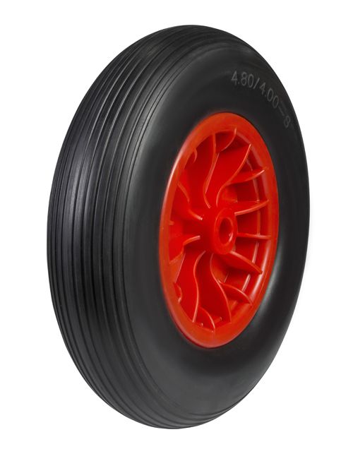 400mm Puncture Proof Wheel Plastic Centre Ribbed Tread Roller Bearing or Plain Bore Choice (4.80/4.00-8 Tyre)