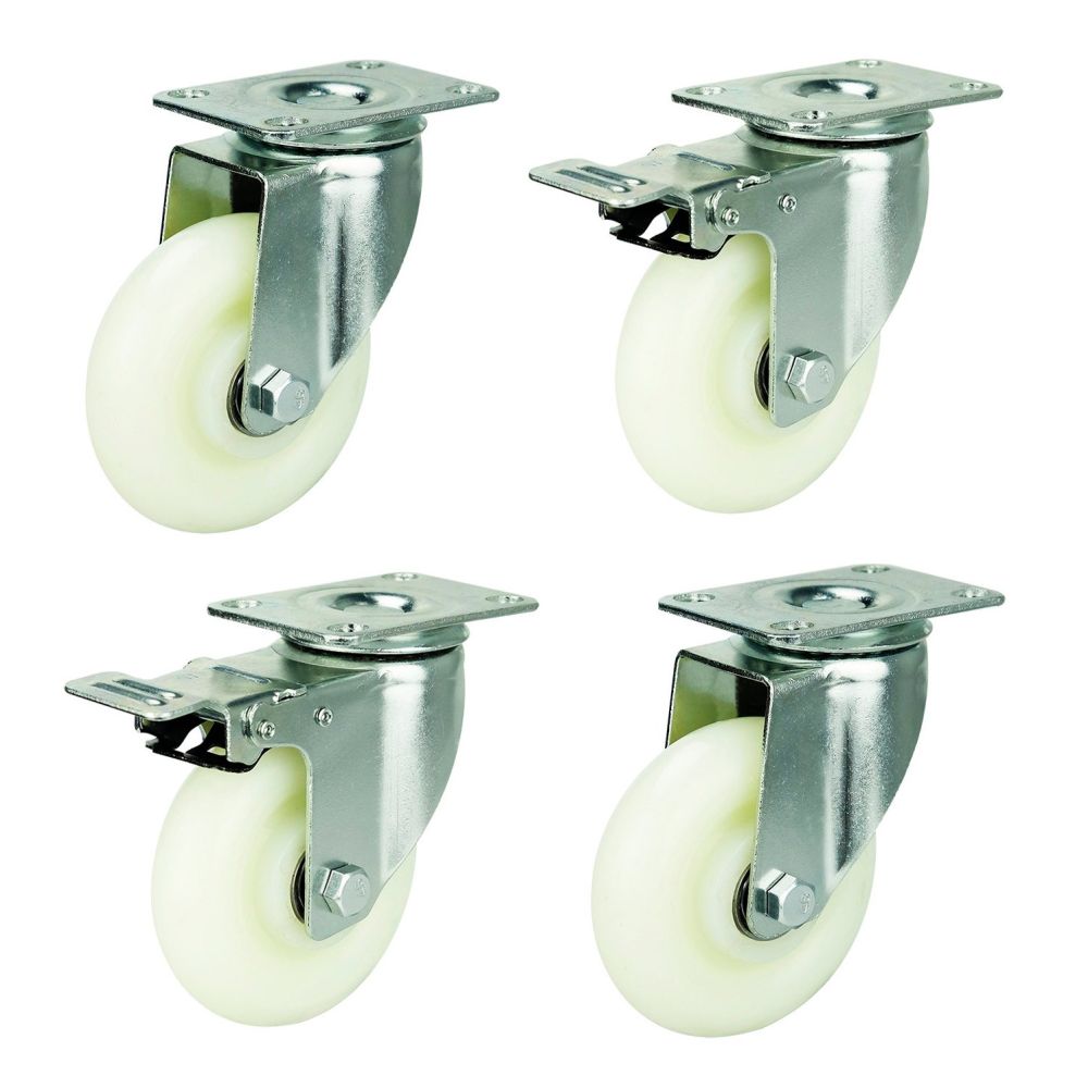 100mm White Polypropylene Castors (Set of 4) 75x45 Bolt Centres (90kg)