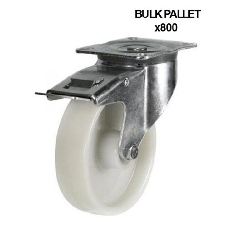 100mm Swivel/Brake Castor With White Nylon Wheel (200kg) - BULK PALLET BUY OF 800 CASTORS