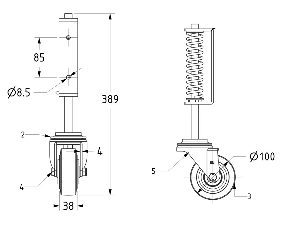 HEAVY DUTY SPRUNG GATE CASTOR - SWIVEL