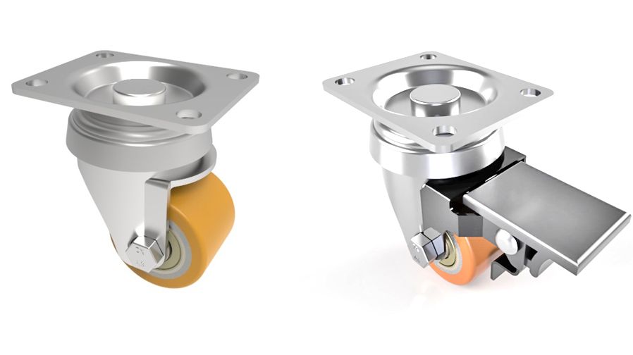 Heavy Duty Swivel & Swivel/Brake 35mm Polyurethane Plate Fit (LOW LEVEL)