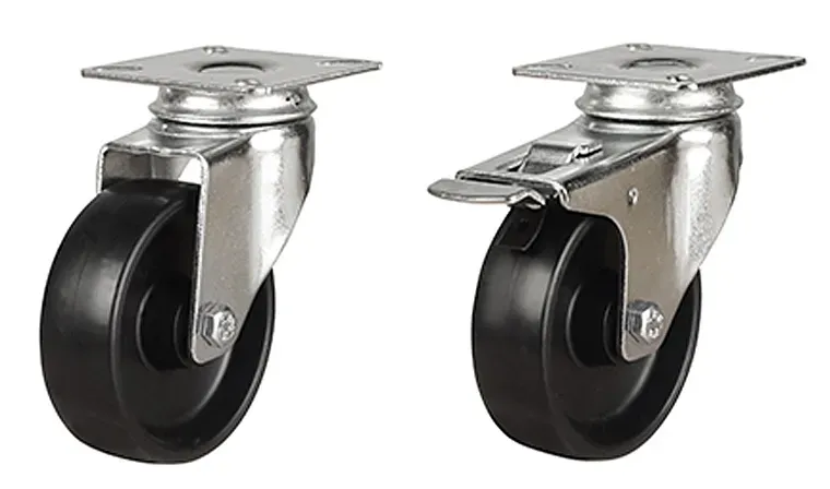100mm Swivel & Swivel/Brake Plate Fitting Castor With Black Nylon Wheel