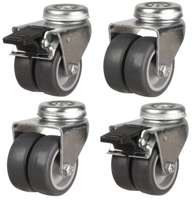 50mm Twin Wheel Grey Non-Marking Rubber Apparatus Single Bolt Hole Fitting Castors (Set of 4)