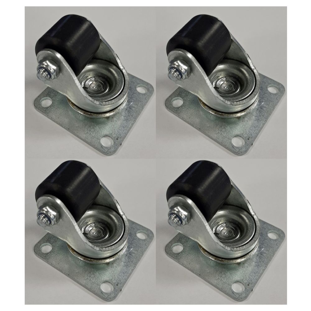 25mm Roller Bearing Bore Black Nylon Plate Fit Swivel Castor Set of 4 (Low Level) - 80kg per Castor