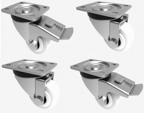 75mm White Nylon Heavy Duty (Low Level) Set of 4 - 400kg per Castor