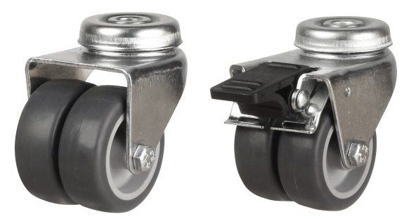 75mm Twin Grey Non-Marking Rubber Wheel Single Bolt Fitting