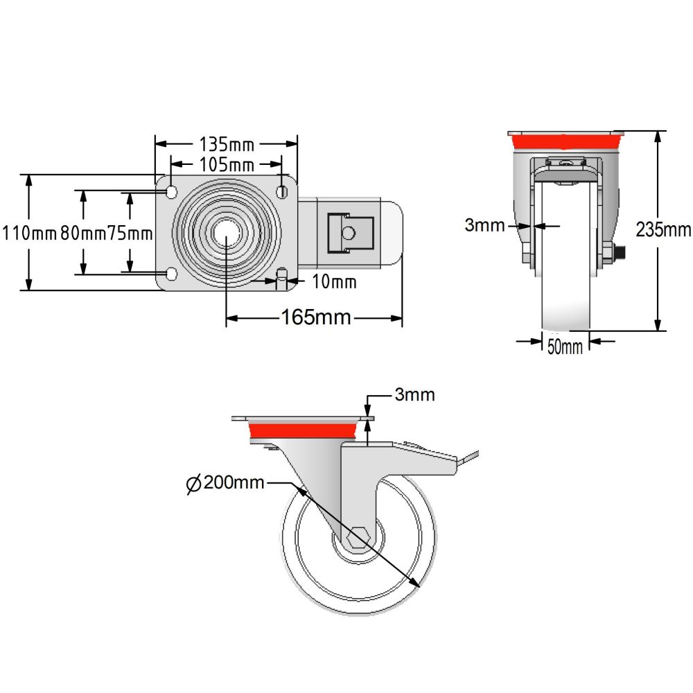 200mm White Nylon Castors (Set of 4)