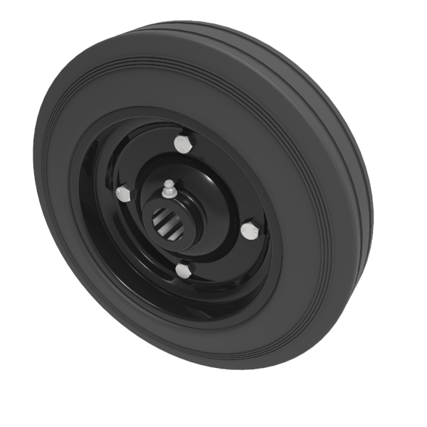 300mm Steel Centre, Rubber Tyre Trolley Wheel 1" (25.4mm) Roller Bearing Bore