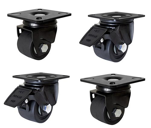 50mm Black Nylon Heavy Duty (Low Level) Set of 4 - 300kg per Castor