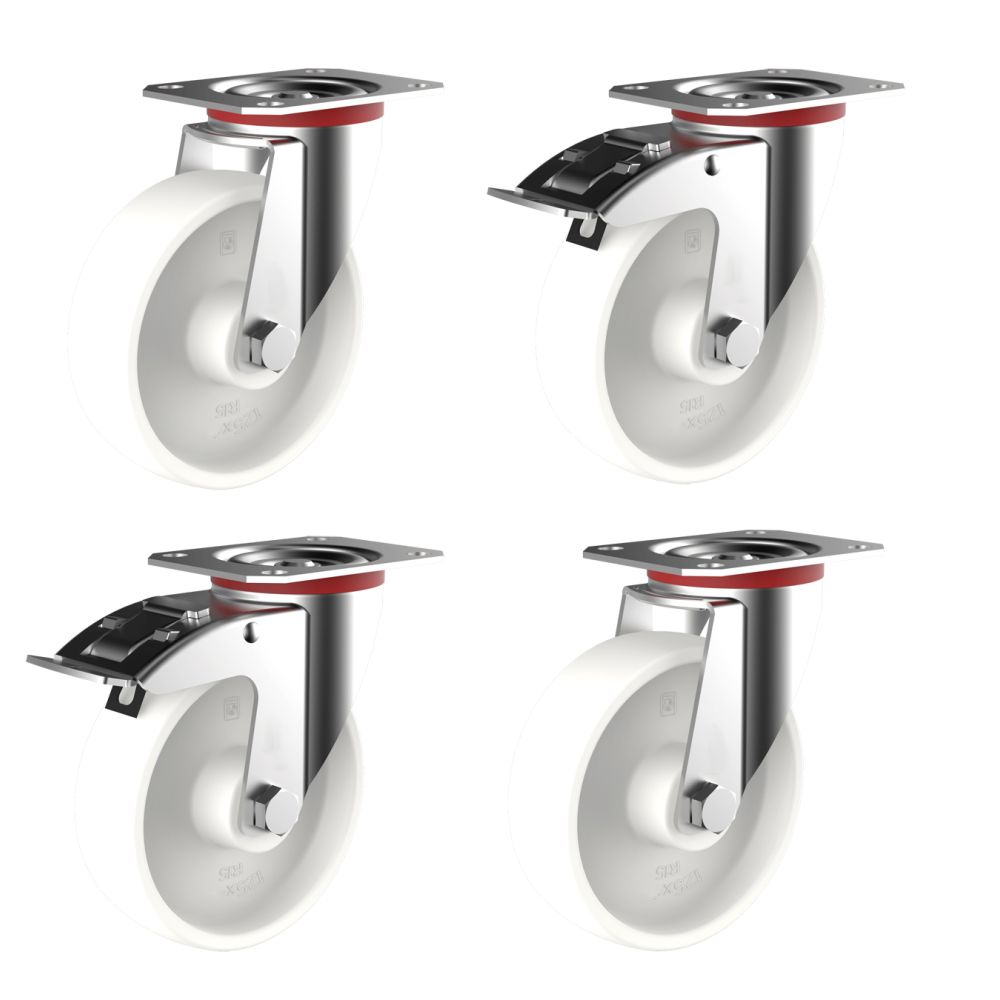 125mm White Nylon Castors (Set of 4)
