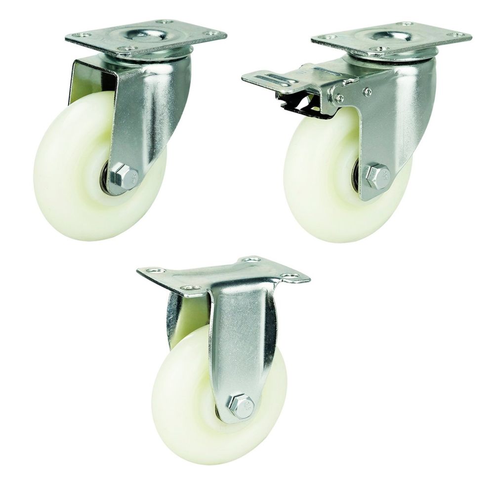 125mm White Polypropylene Castors - 75x45 Bolt Centres (100kg)