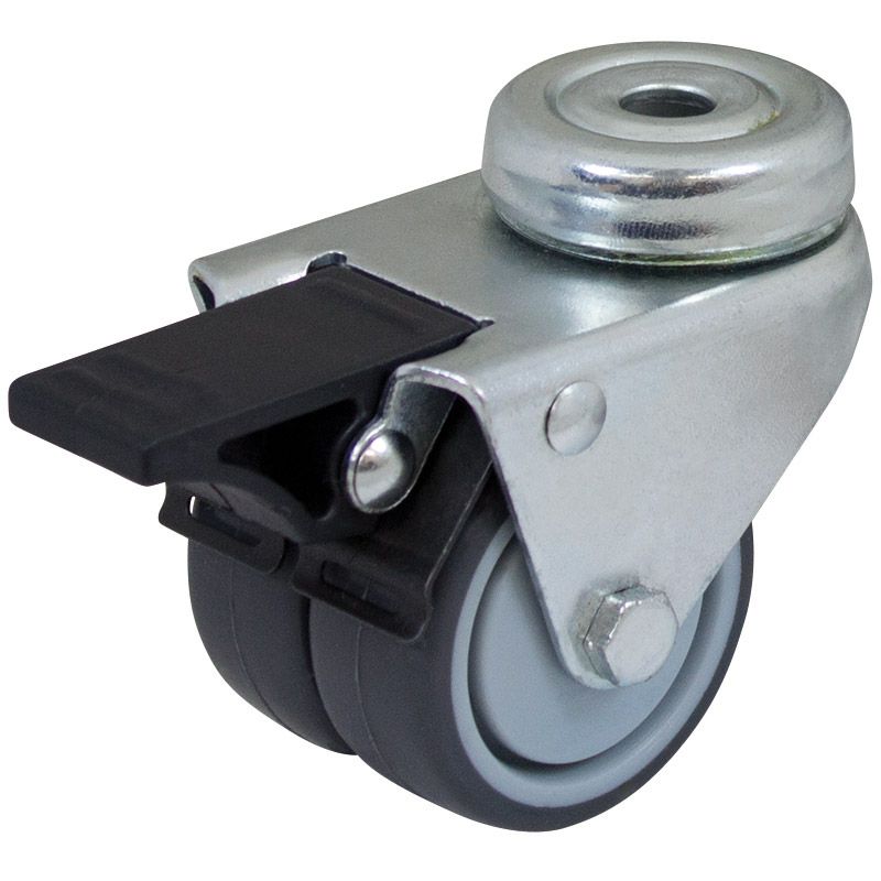 50mm Grey Twin Rubber Bolt Hole Swivel Brake Castor