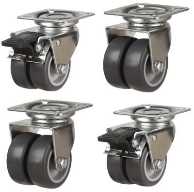 50mm Twin Wheel Grey Rubber Non-Marking Apparatus Plate Fitting Castors (Set of 4)