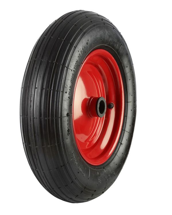 400mm Pneumatic Wheel Steel Centre RIBBED TREAD (4.80/4.00-8 Tyre 4 Ply - 20mm, 25mm & 1" BORE CHOICE)