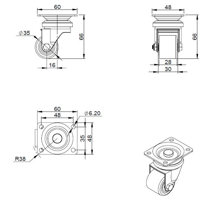 35mm Black Polyurethane Plate Fit (LOW LEVEL) SET OF 4 - 300kg per Set of 4