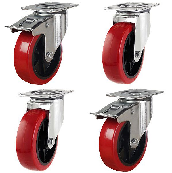 100mm Red Polyurethane Castors (Set of 4)